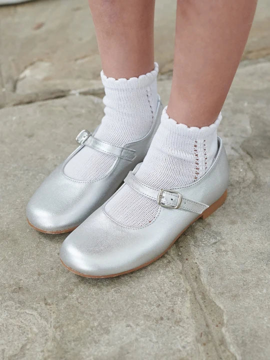 Leather Mary Jane Shoes | Silver