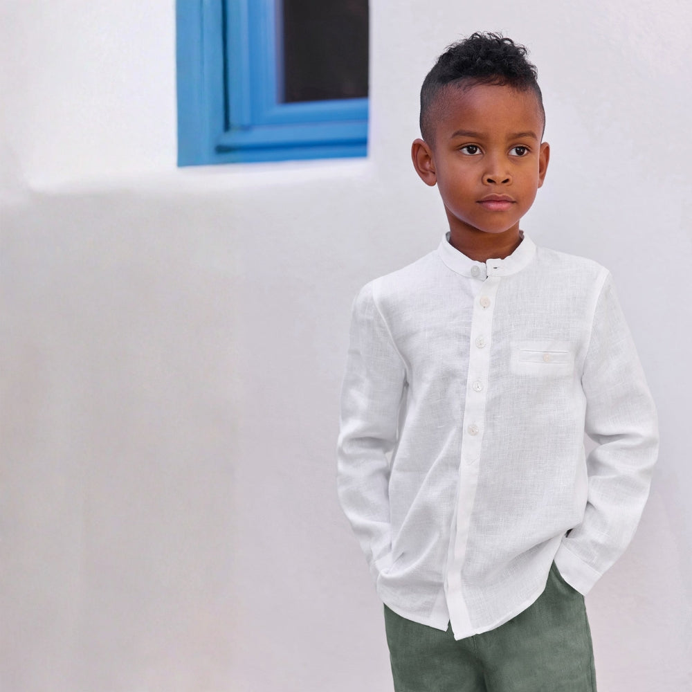 Mao Collar Linen | White