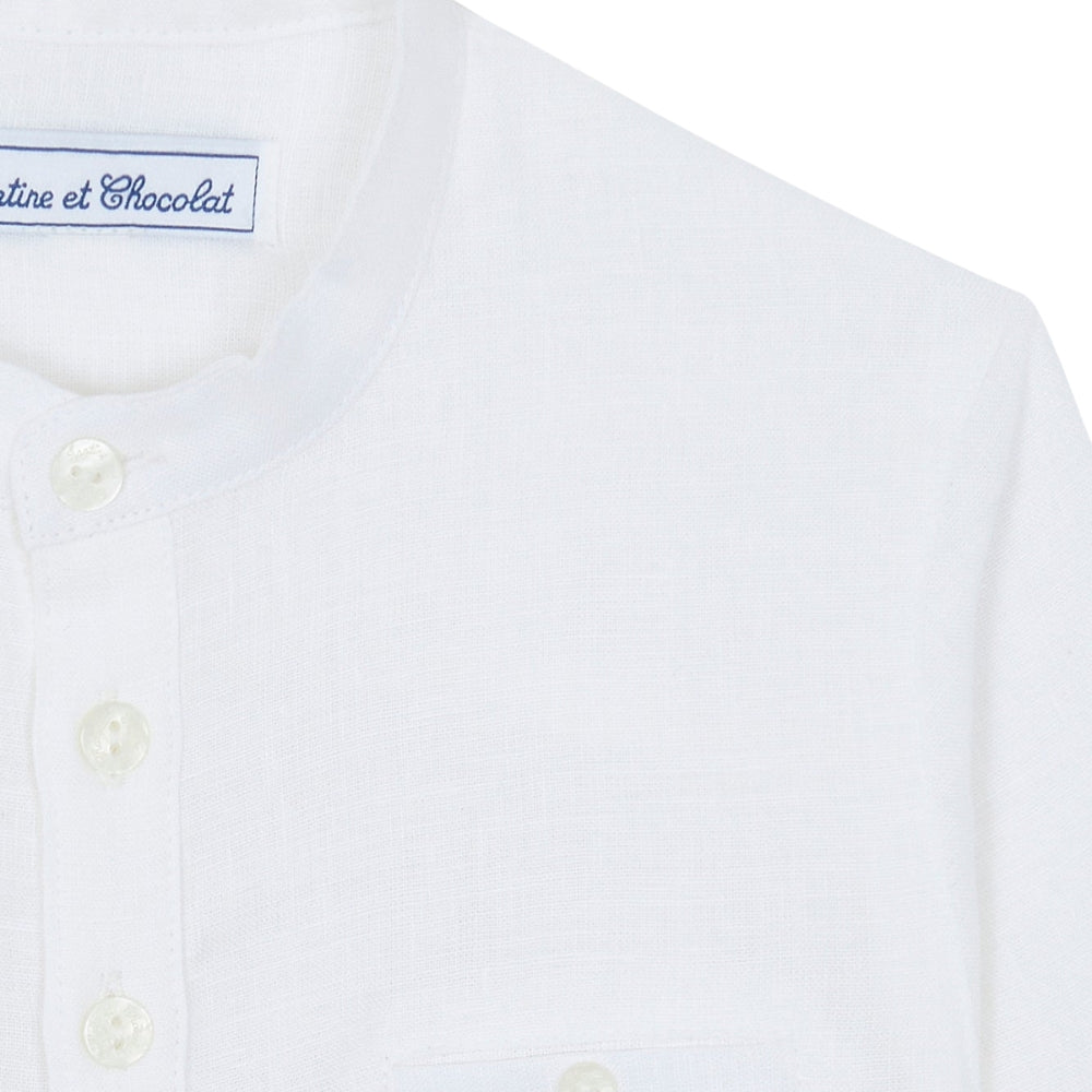 Mao Collar Linen | White