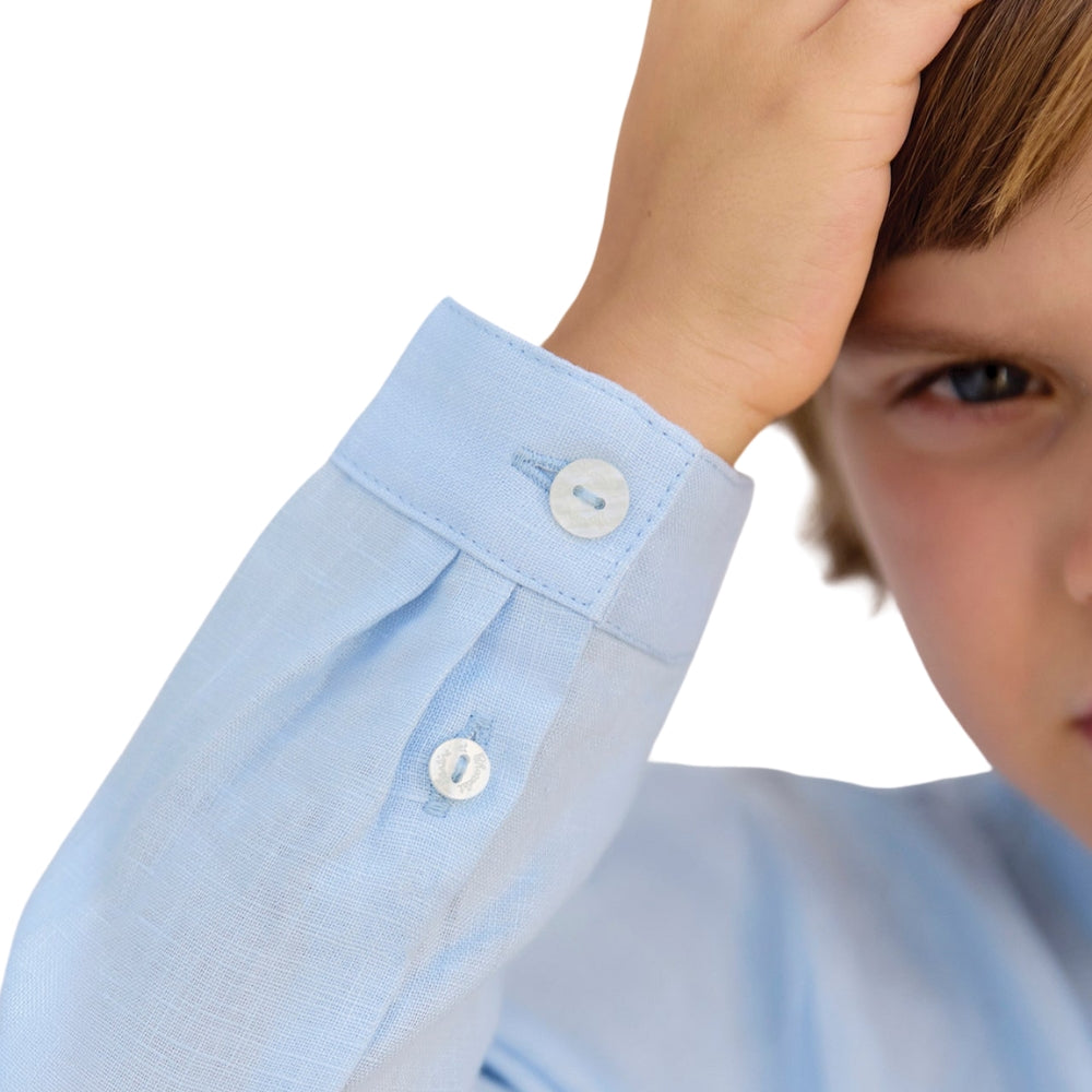 Mao Collar Linen | Blue