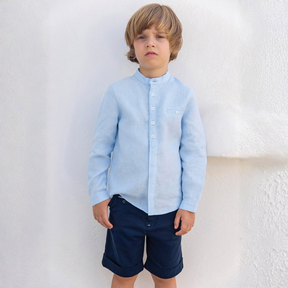 Mao Collar Linen | Blue