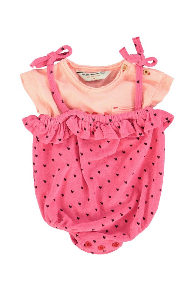 Heart Print Baby Romper | Pink/Black