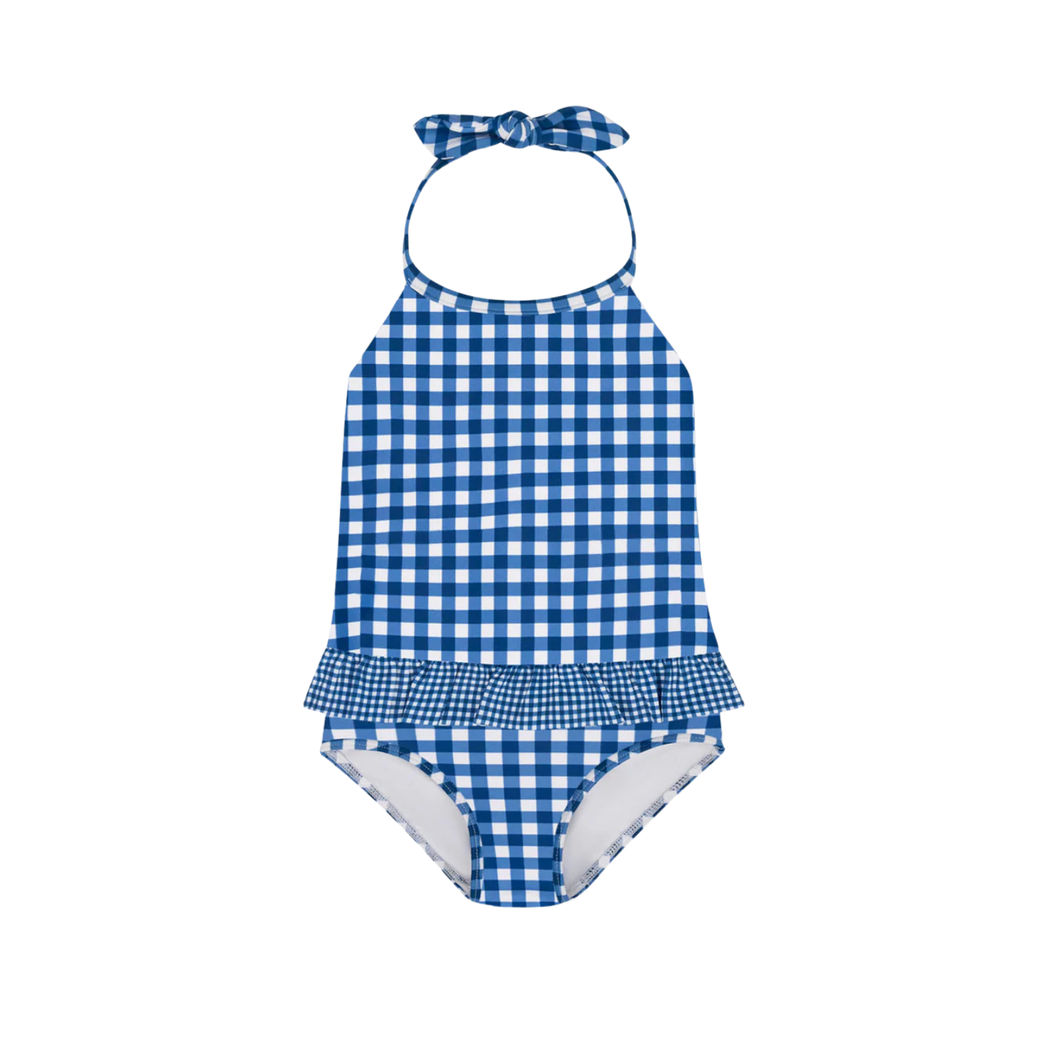 Navy Ruffle Halter One Piece | Picnic Gingham