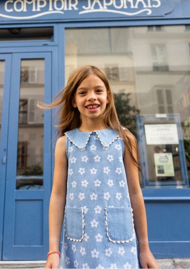 Mitsette Denim Flower Dress | Light Blue