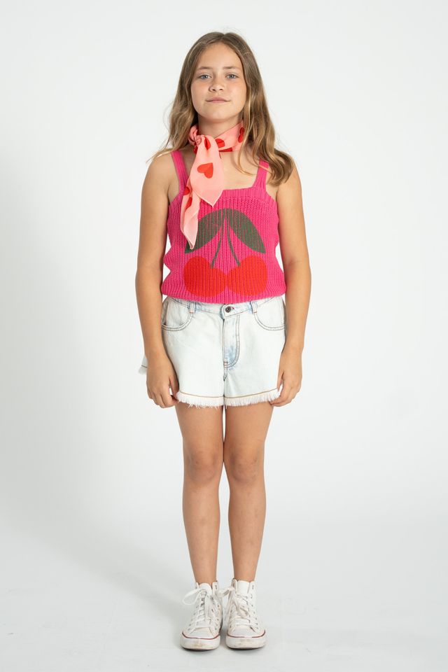 Knitted Cherry Print Top | Pink