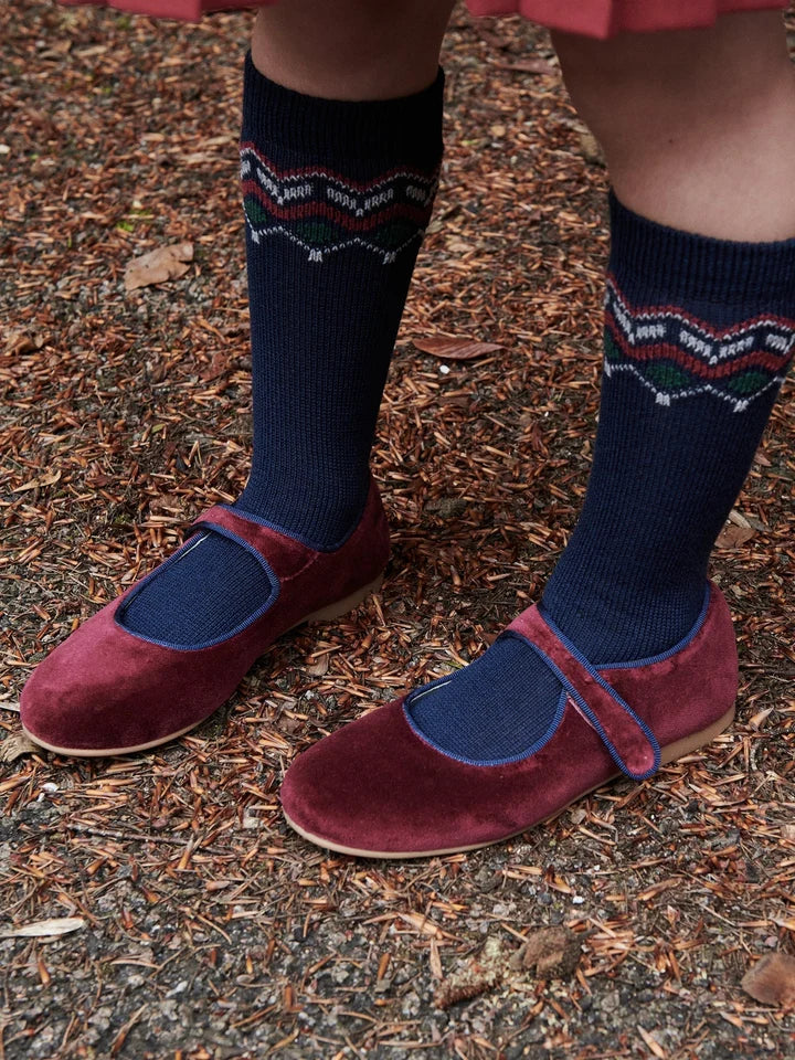 Velvet Mary Jane Shoes | Burgundy
