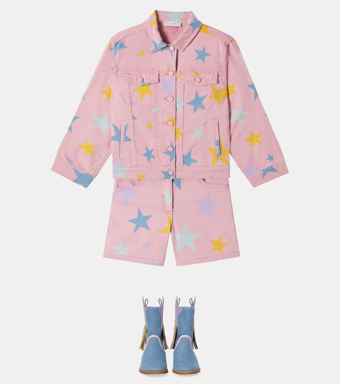 Star Print Denim Shorts | Light Pink
