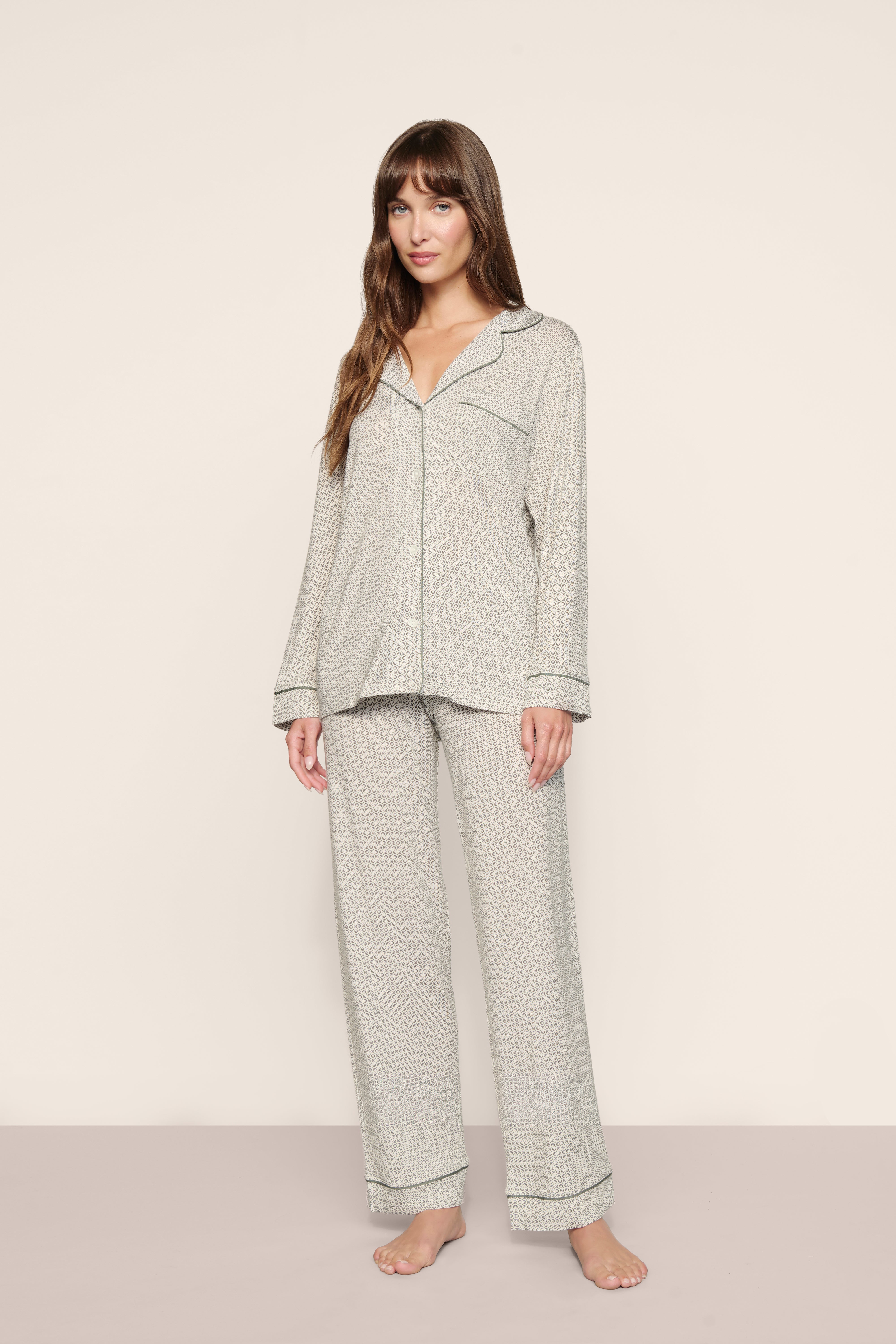 Womens Gisele Long PJ Set | Geo Mod Desert Sage