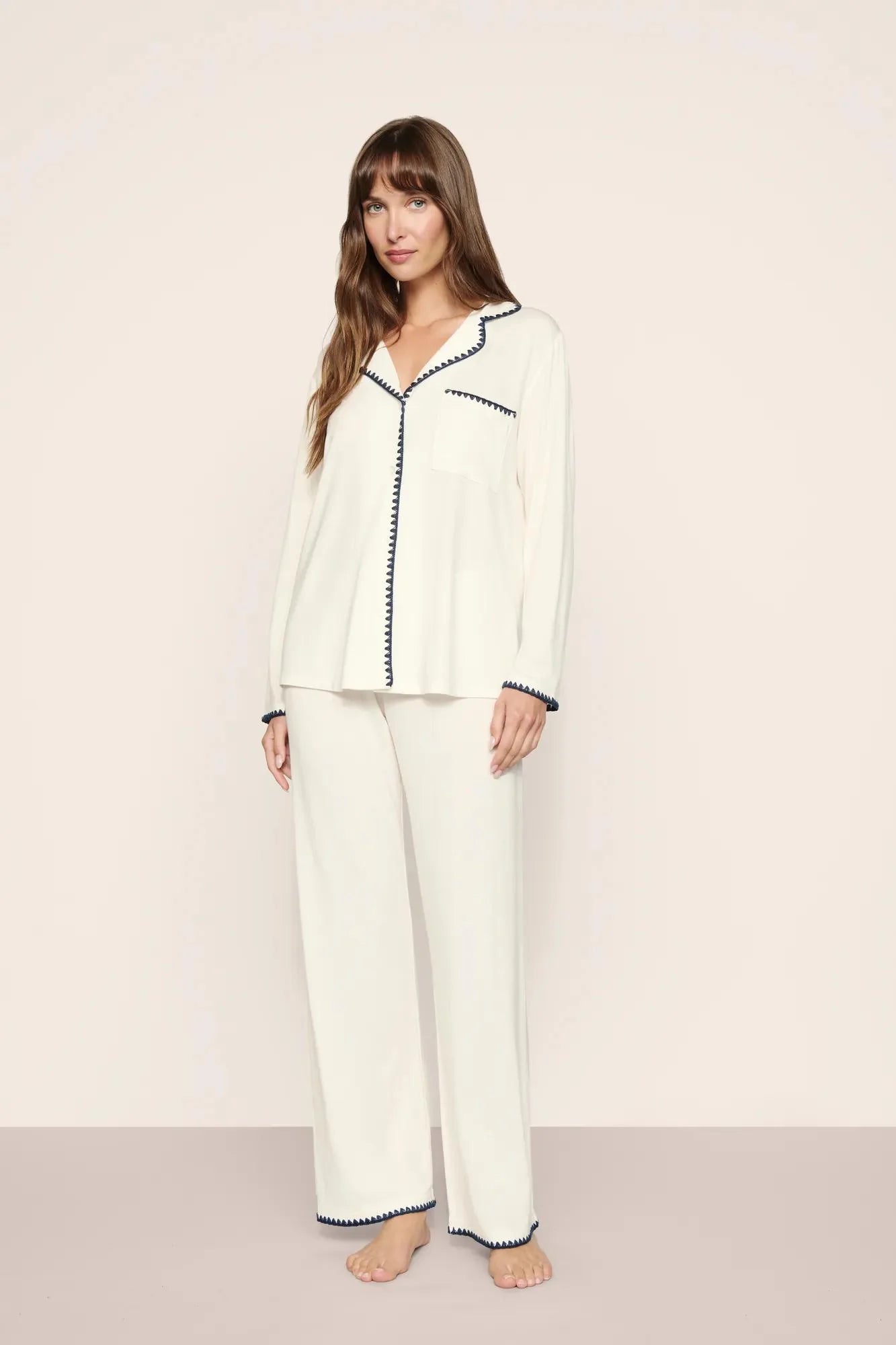 Womens Frida Long PJ Set | Ivory