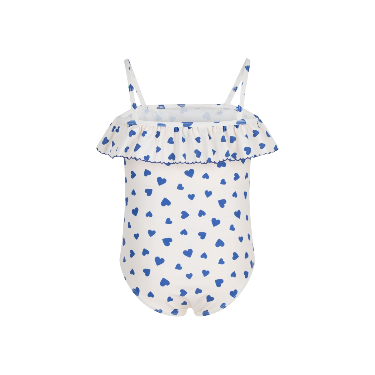 Heart Print Ruffle Swimsuit | White and Blue