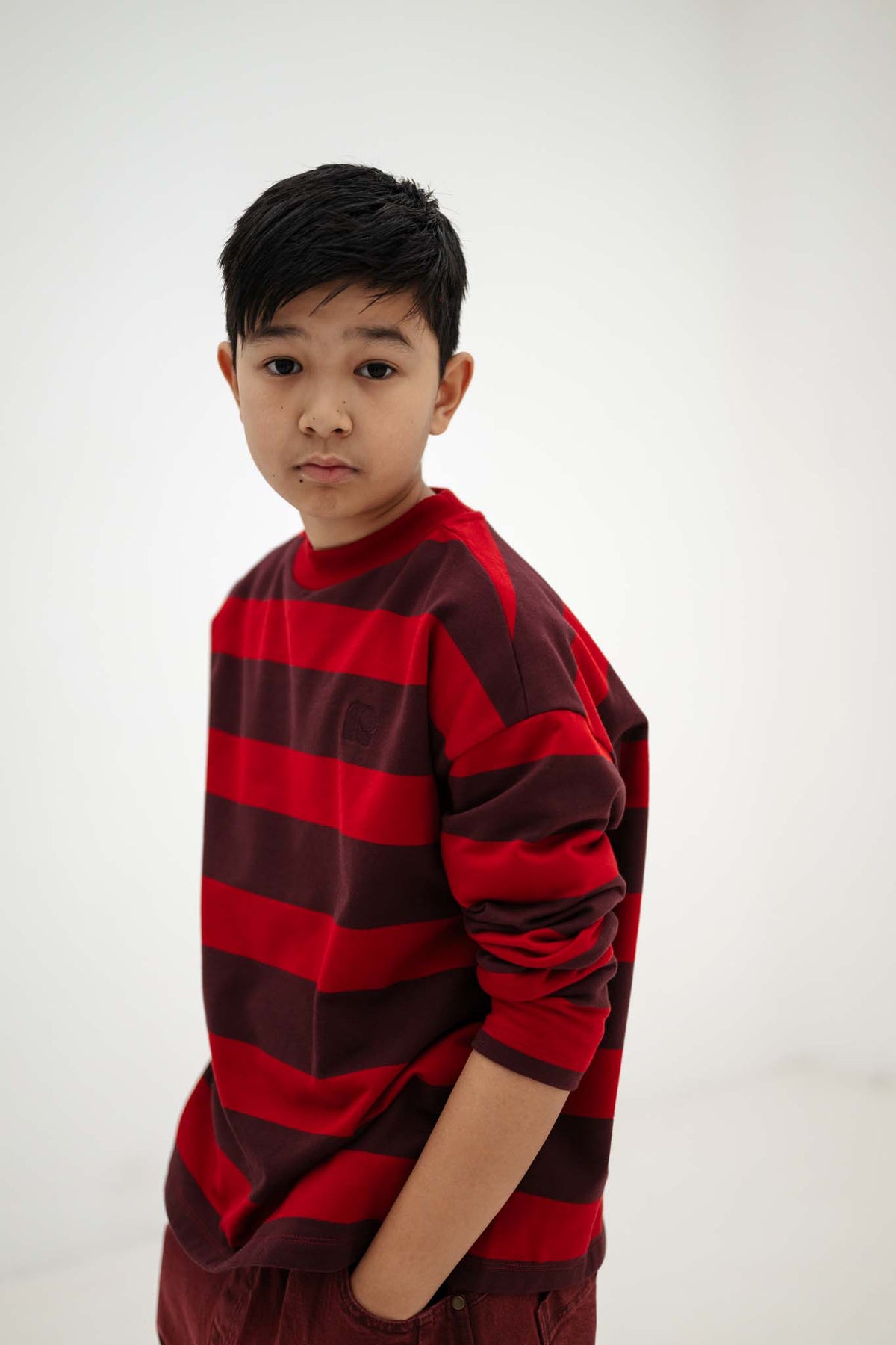 Boxy Sweater | Rusty Mulberry Block Stripe