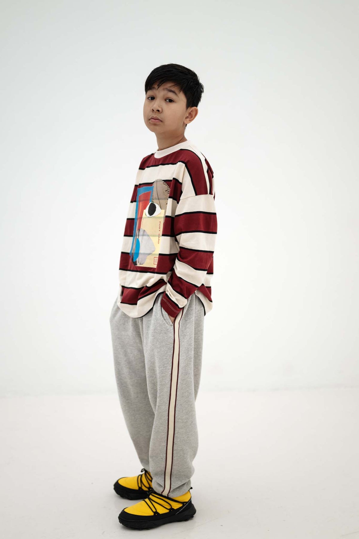 Wide Cut Long Tee | Mulberry Stripe