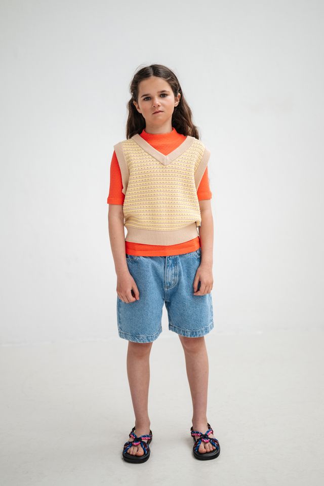 V Neck Spencer | Soft Yellow Stripe