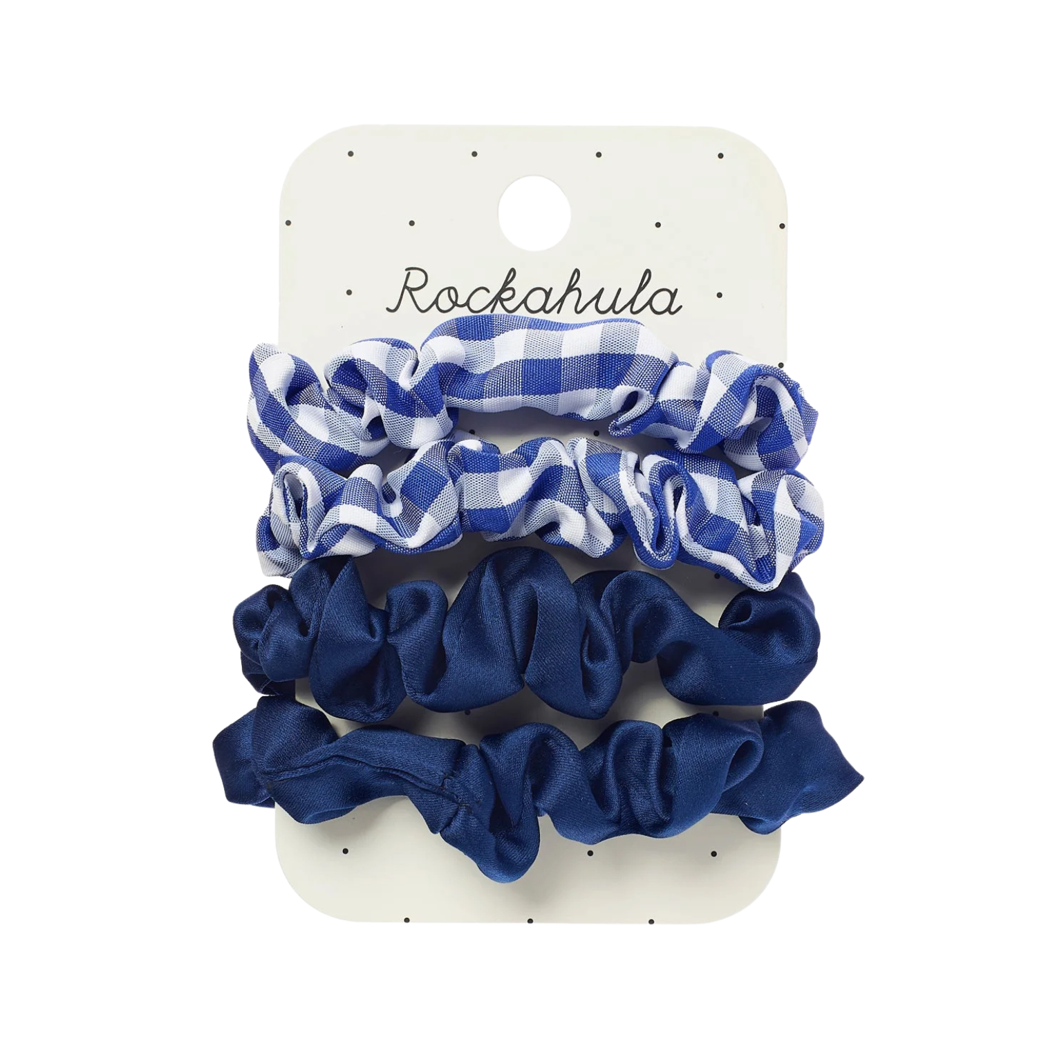 School Check and Satin Scrunchie Set | Blue