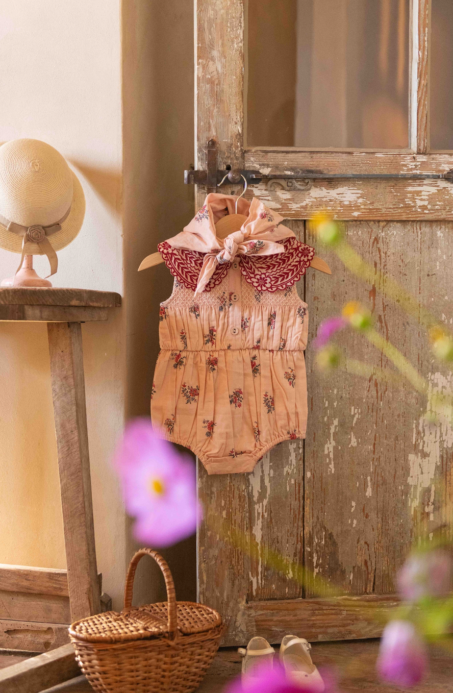 Romper with Scarf | Pink Garden Flowers