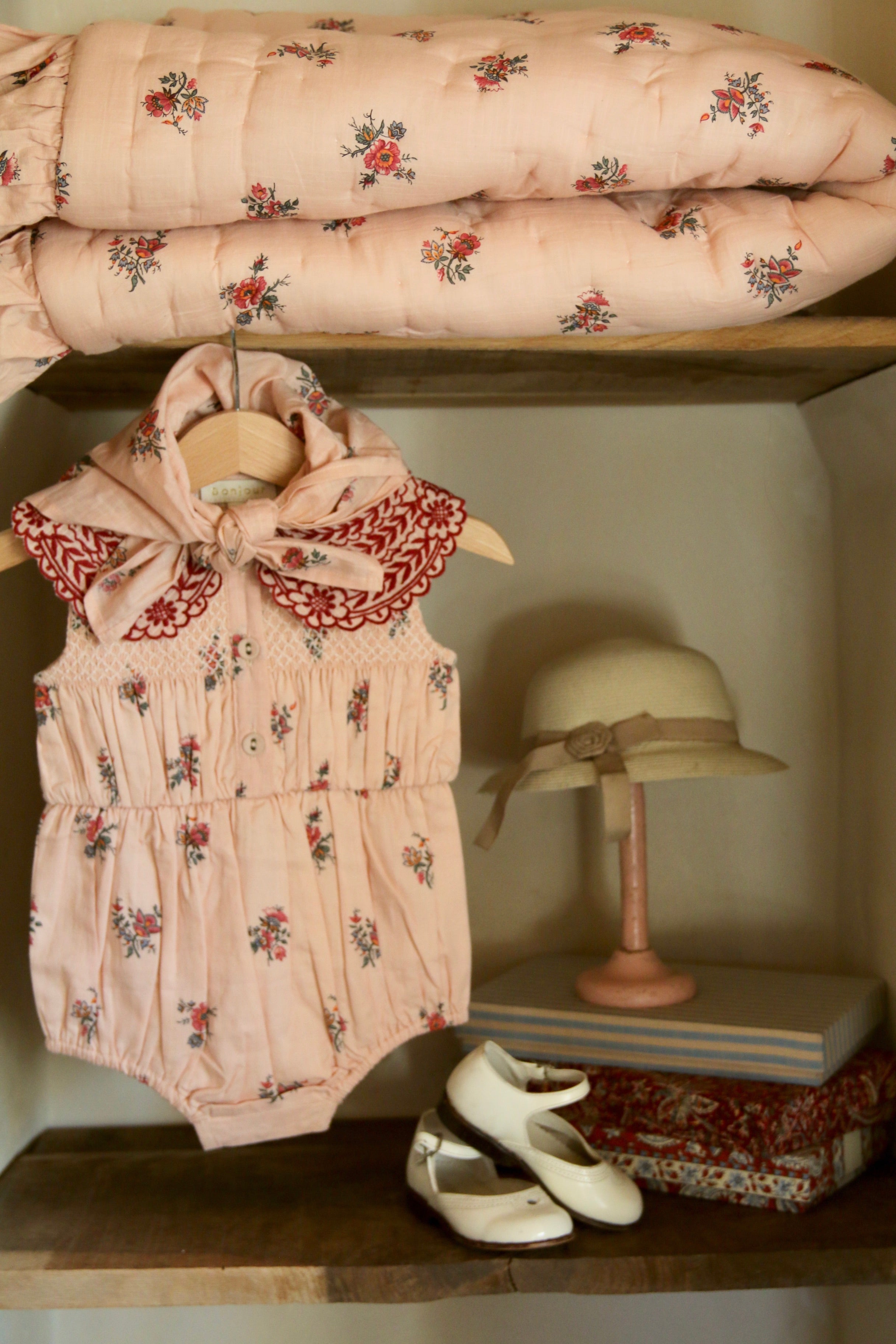 Romper with Scarf | Pink Garden Flowers