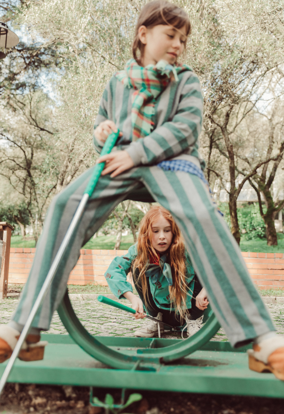 Sweatshirt Set | Grey & Green Stripes