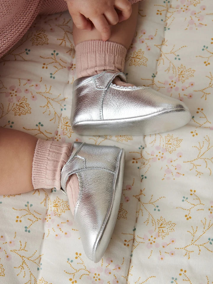 Leather Baby Mary Jane Shoes | Silver