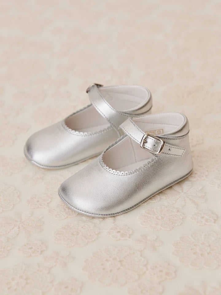 Leather Baby Mary Jane Shoes | Silver