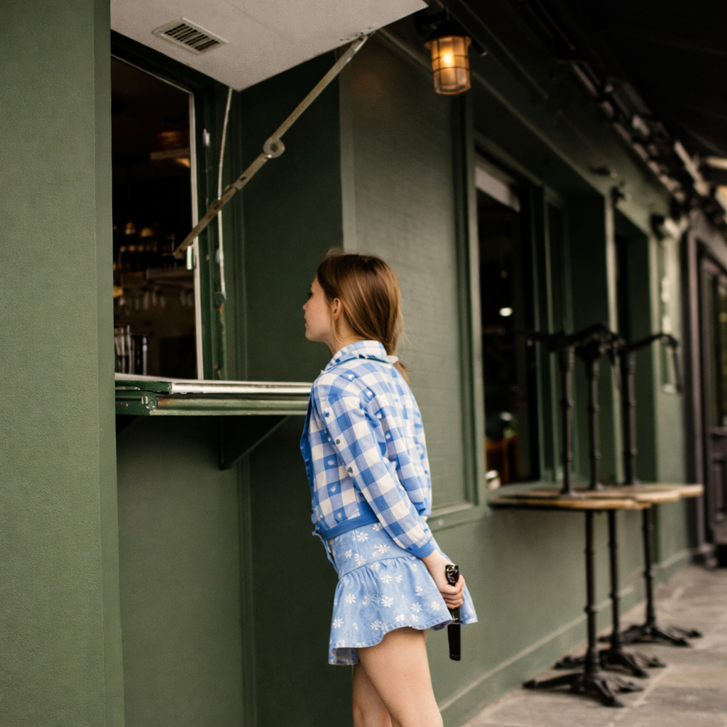 Pipeau Denim Flower Skirt | Light Blue