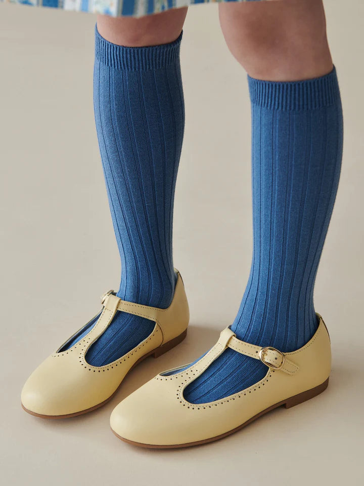 Leather T-Bar Shoes | Pale Yellow
