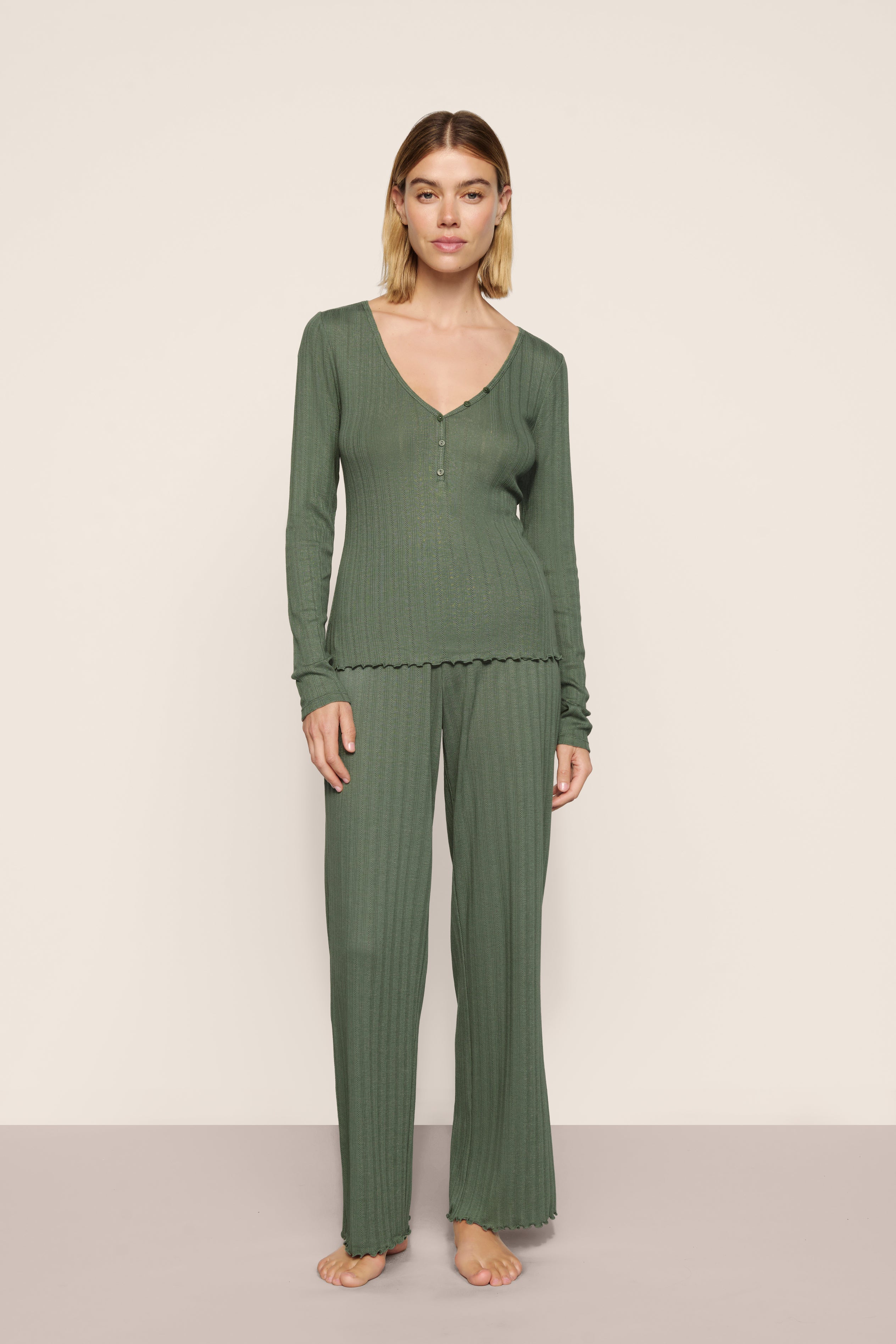 Womens Pointelle Long PJ Set | Desert Sage