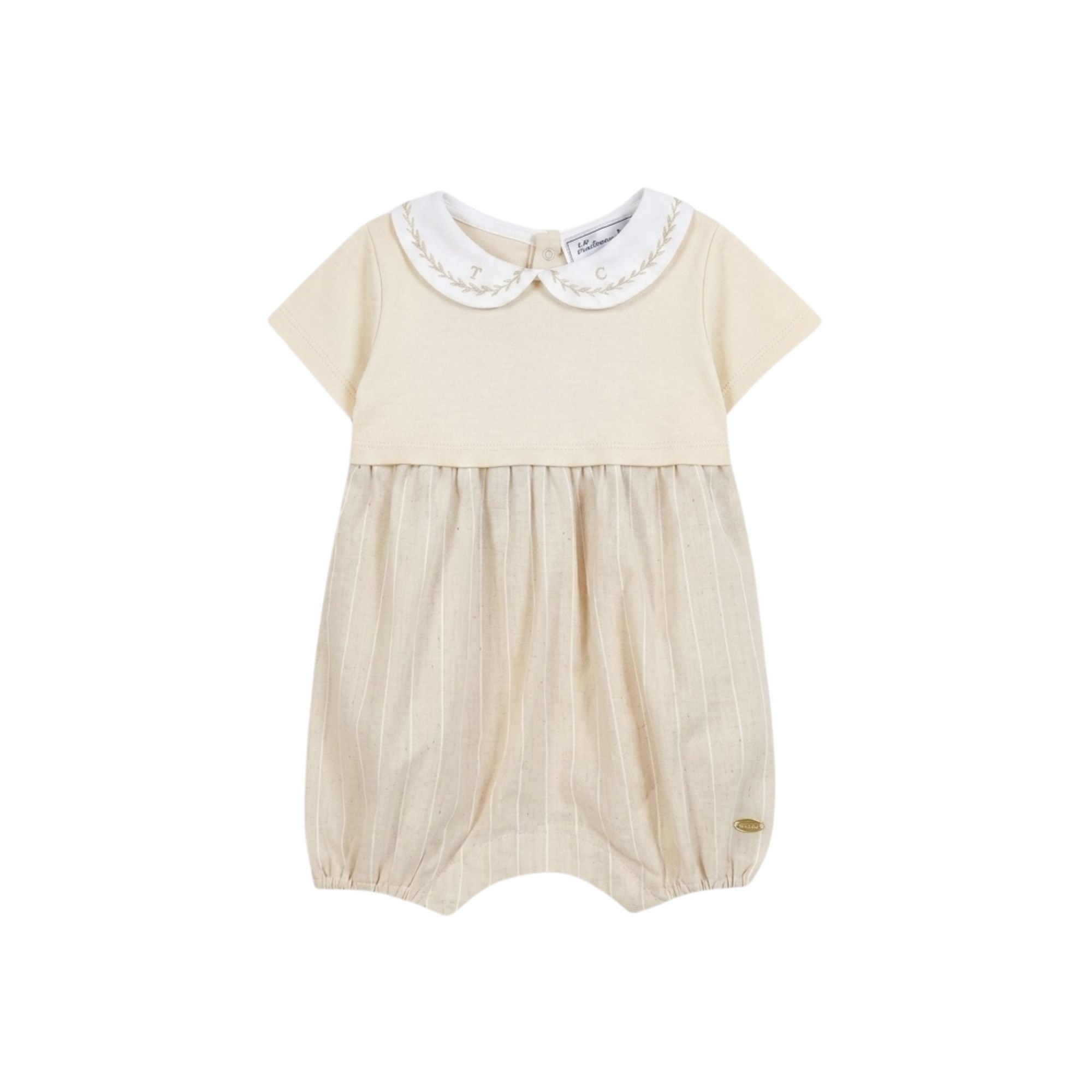 Striped Short Romper | Beige