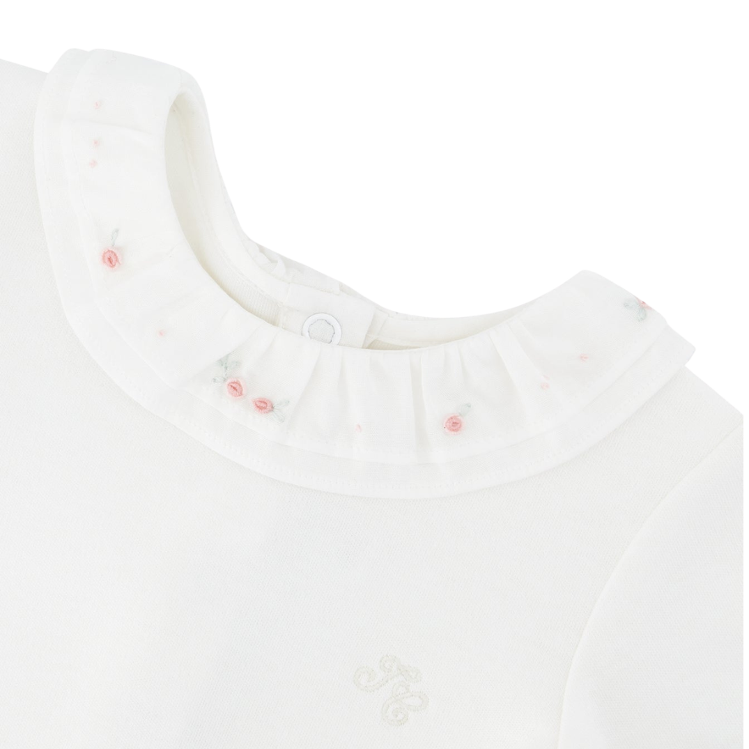 Embroidered Ruffled Collar Romper | Rose