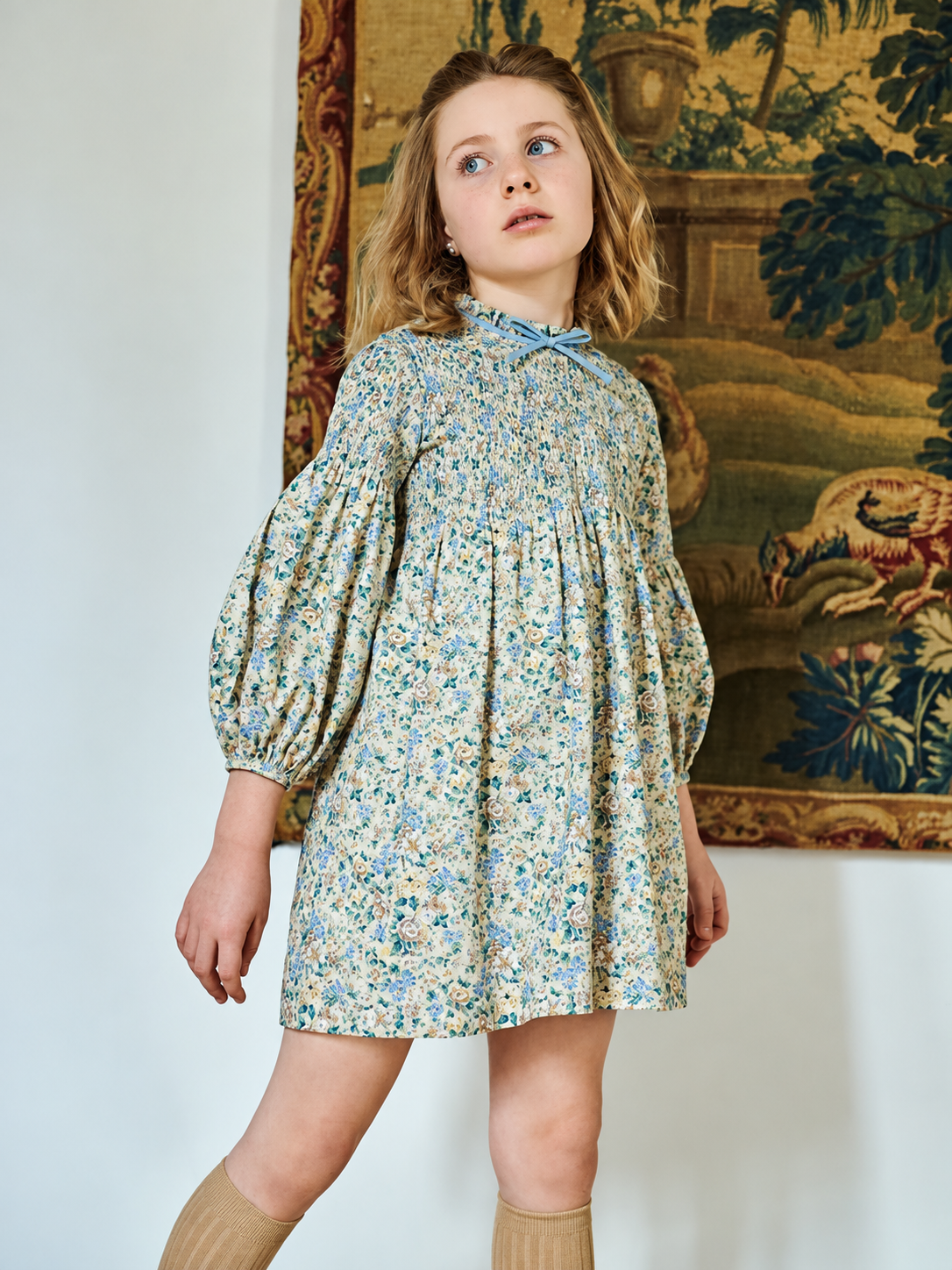 Raya Hand-Smocked Dress | Beige Floral