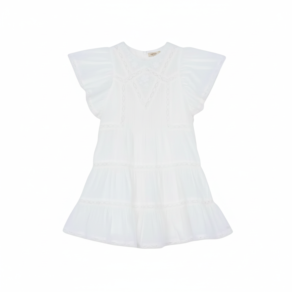 Lace Trimmed Embroidered Dress | White
