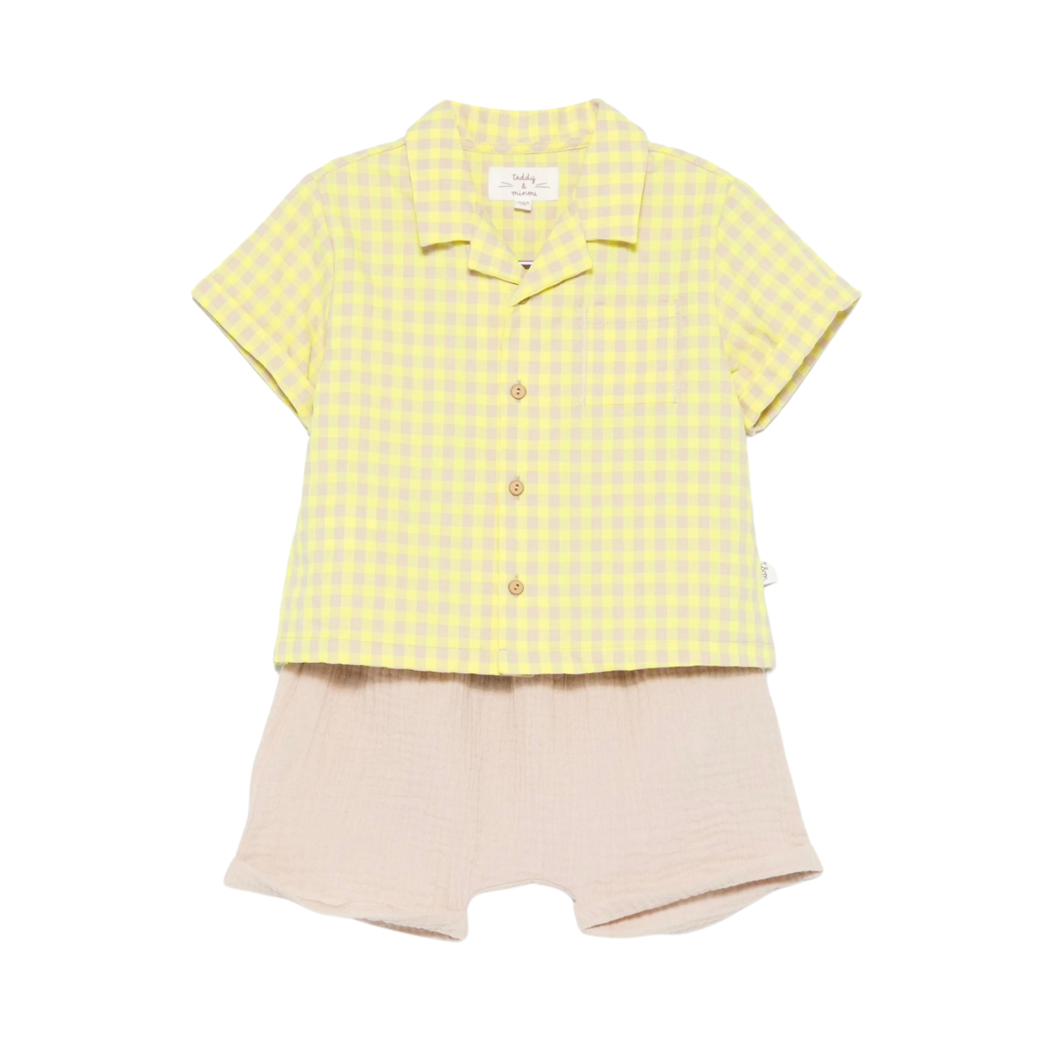 Checked Short and Shirt Set | Yellow/Beige