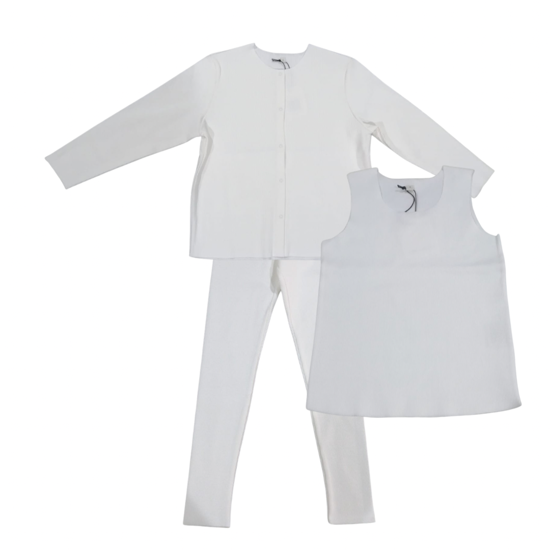 Rib Cardigan Set | White