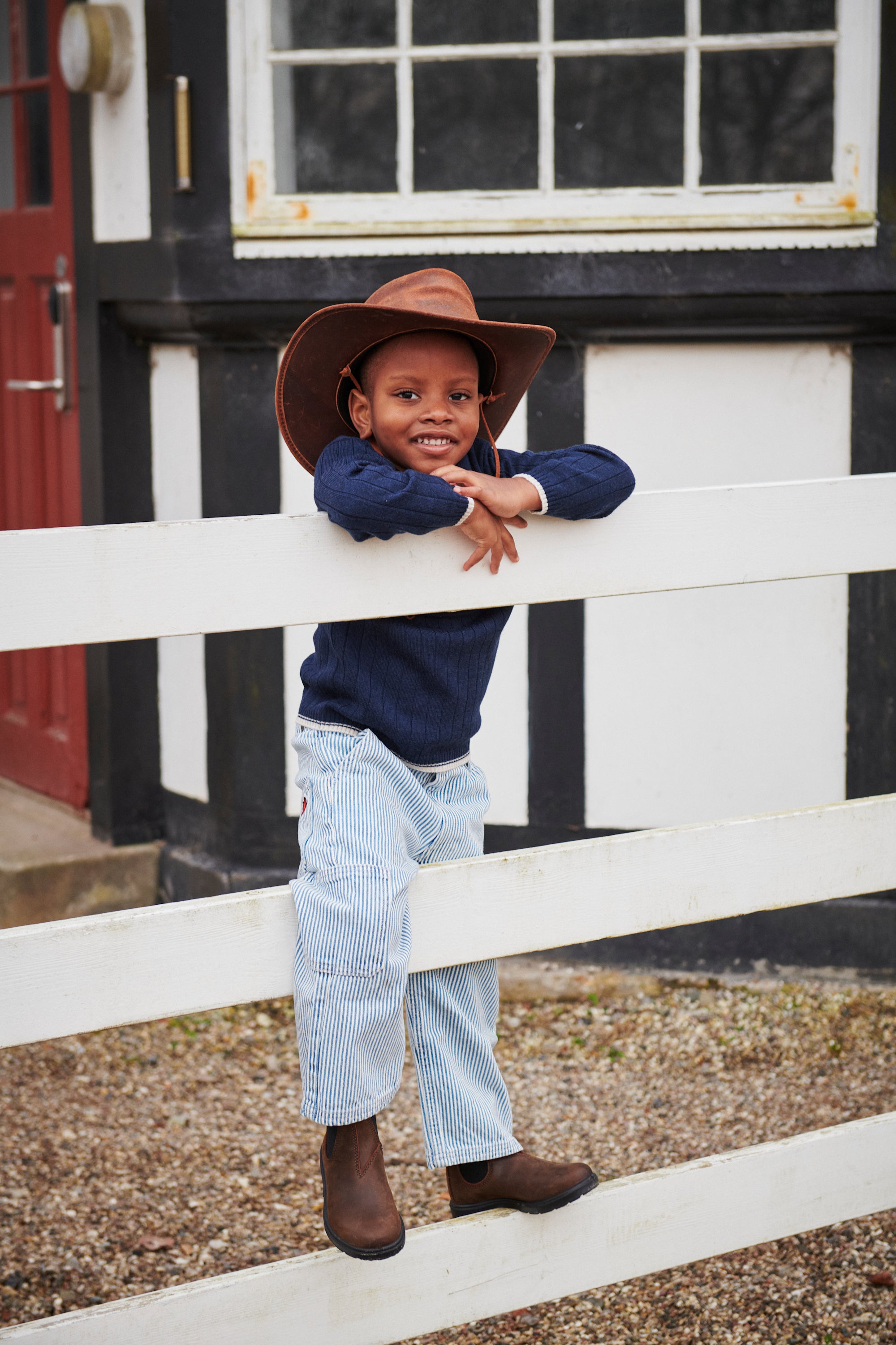 Striped Twill Cargo Pants | Denim Blue