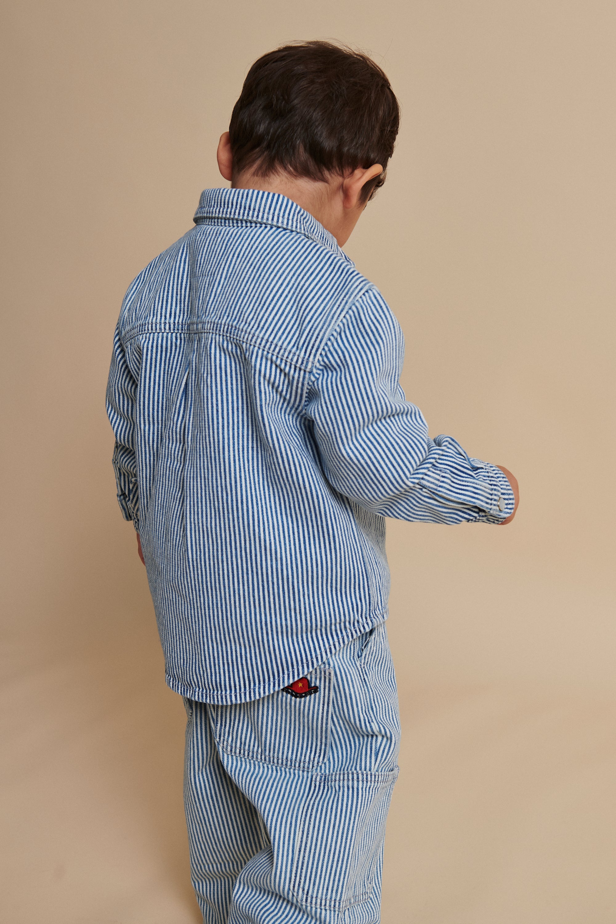 Striped Twill Overshirt | Denim Blue