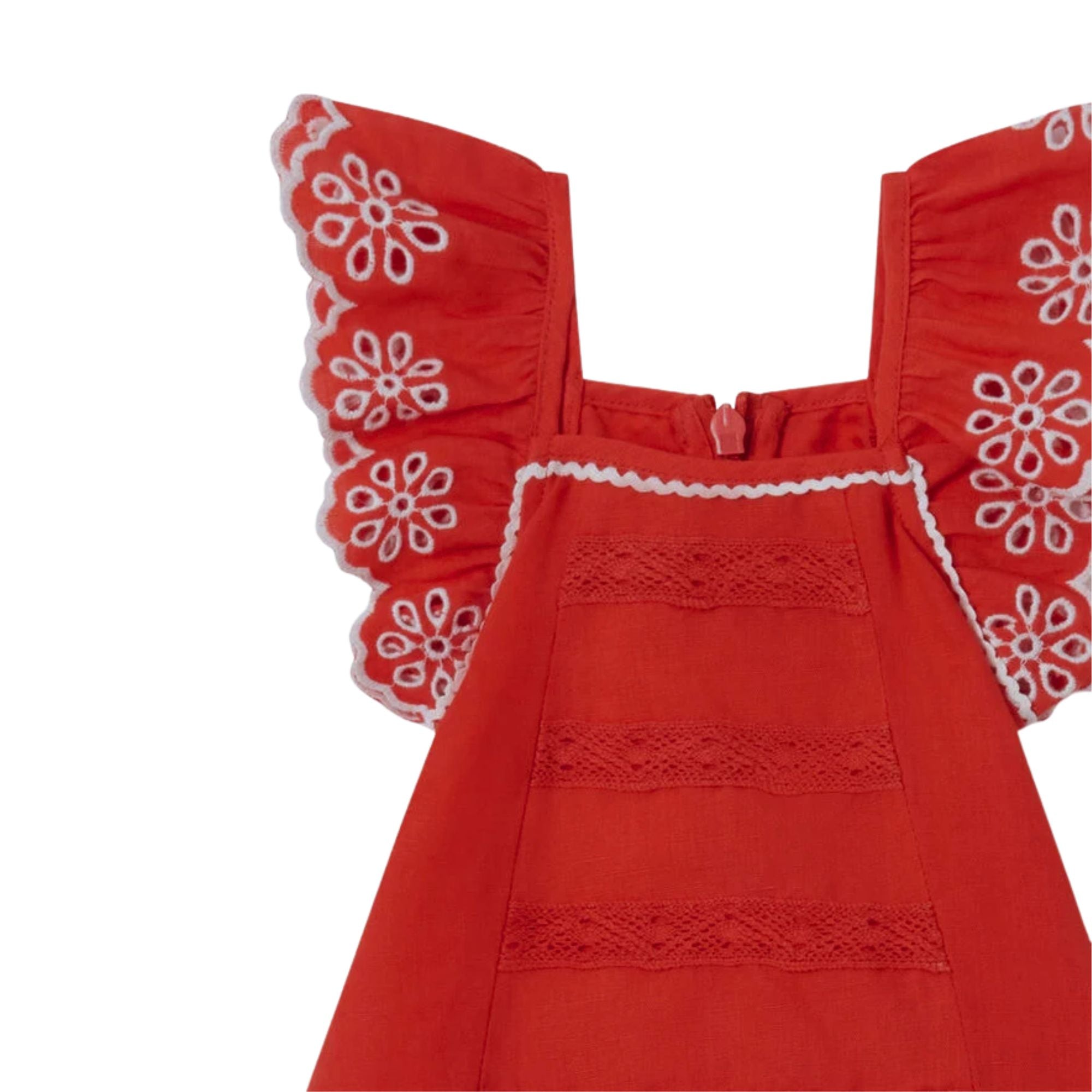 Broderie Trim Dress and Bloomer Set | Red