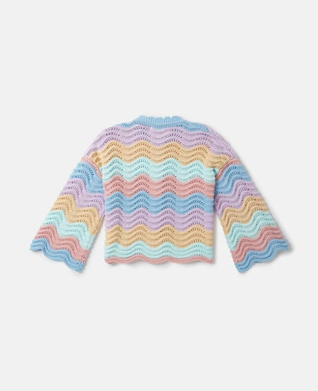 Scalloped Striped Cotton Cardigan