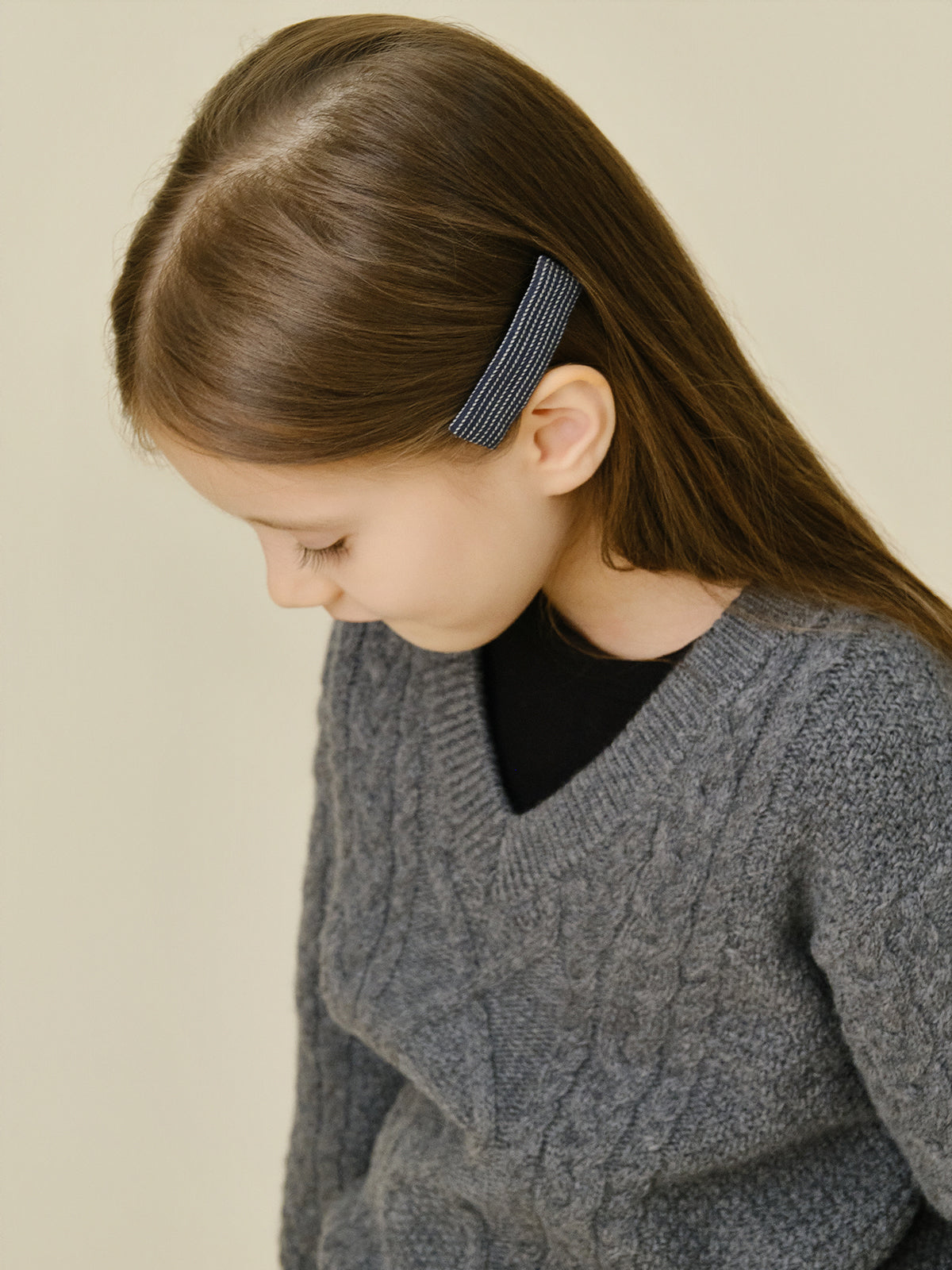 Cable V-neck Pullover | Melange Gray