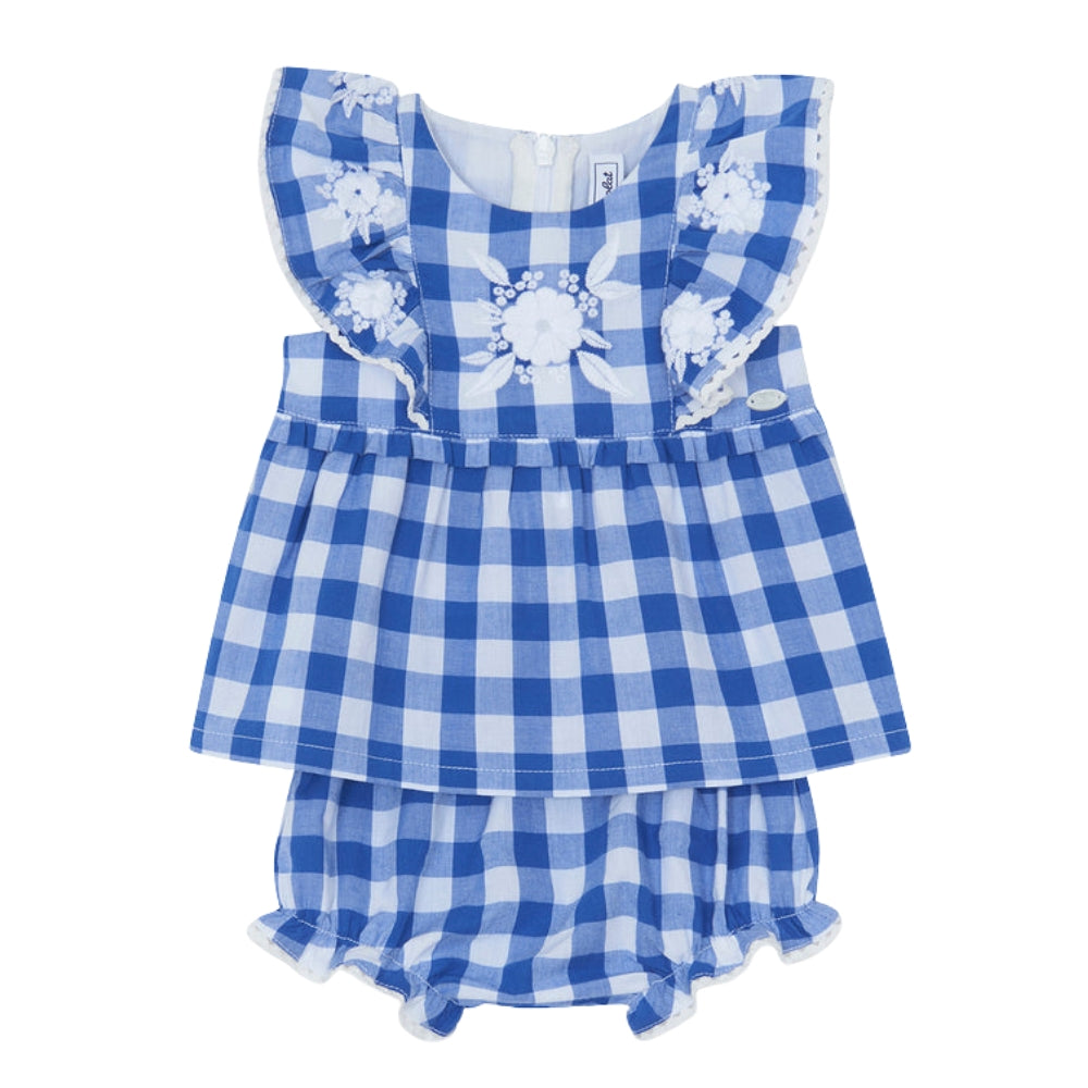 Embroidered Gingham Shorts Set | Blue Electric