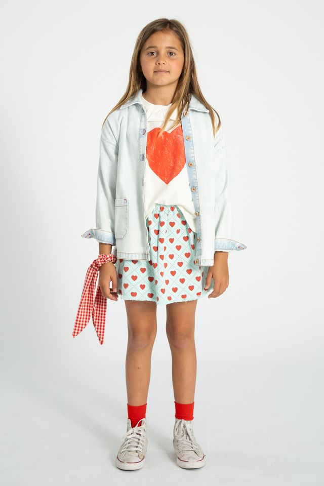 Heart Print T-Shirt | Ecru/Red