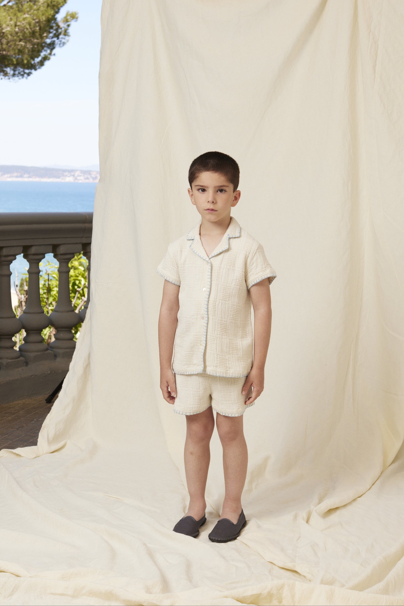 Sky Shirt & Shorts Set | Natural Squares