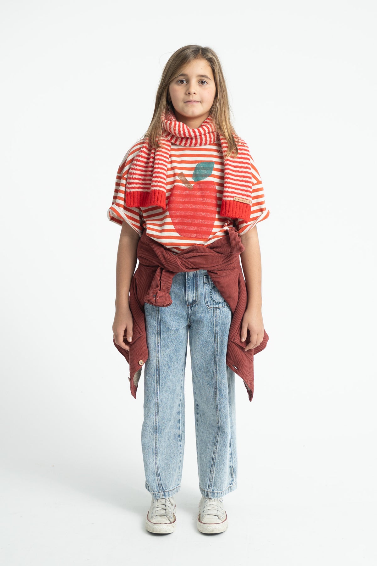 Knitted Scarf | Ecru & Red Stripes
