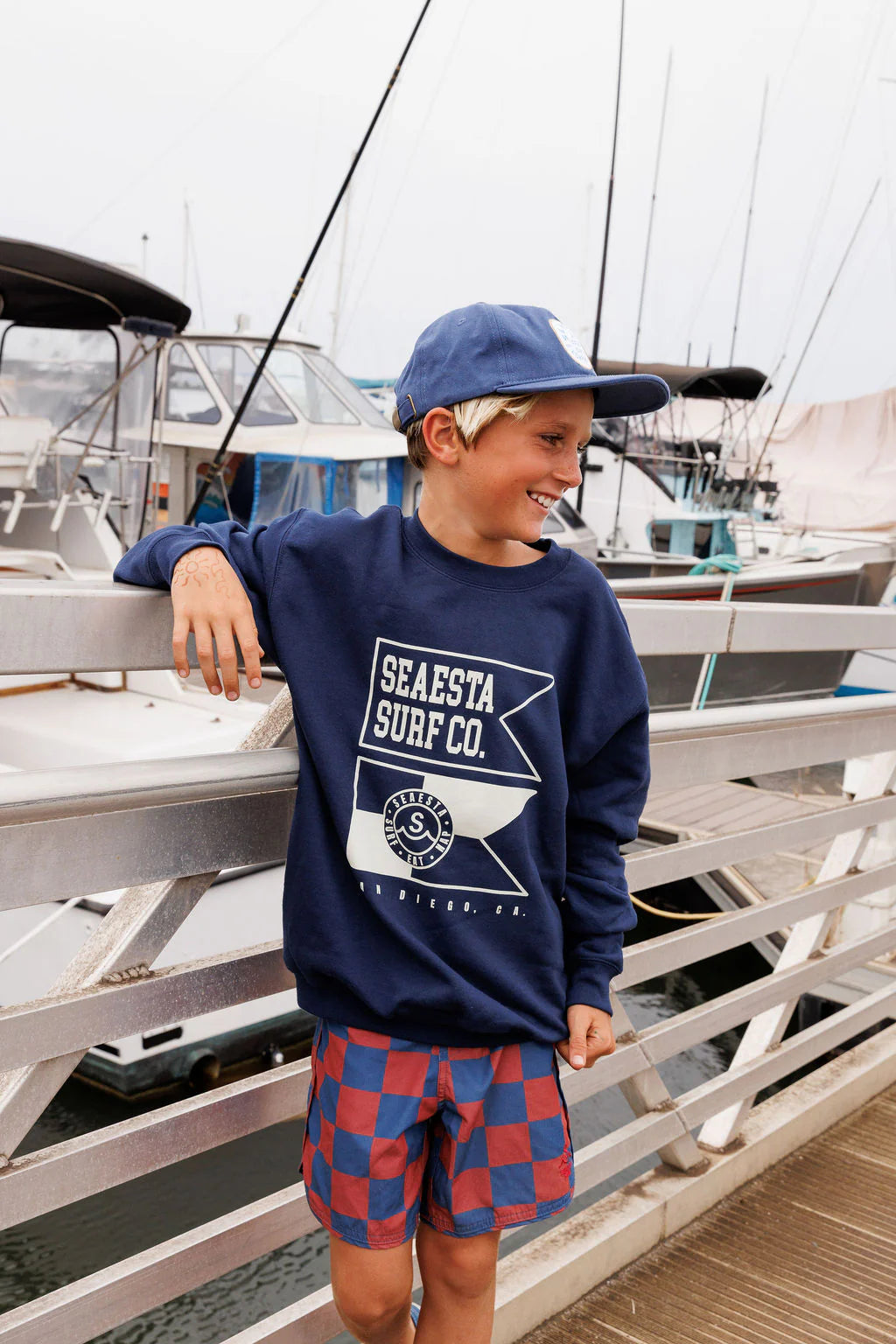 Nautical Checks Boardshorts | Navy Blue and Red