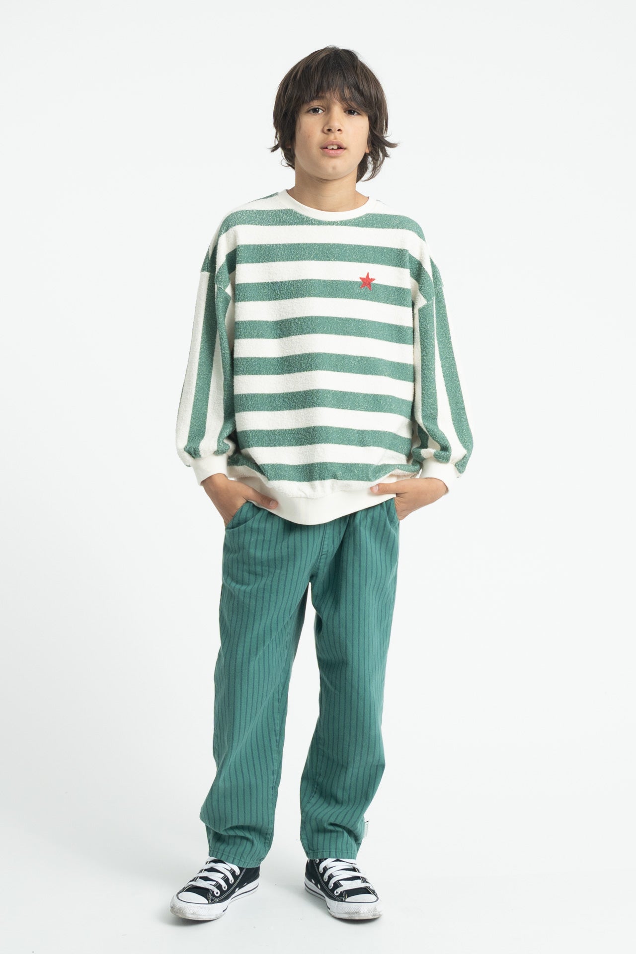 Sweatshirt Set | Ecru & Green Stripes