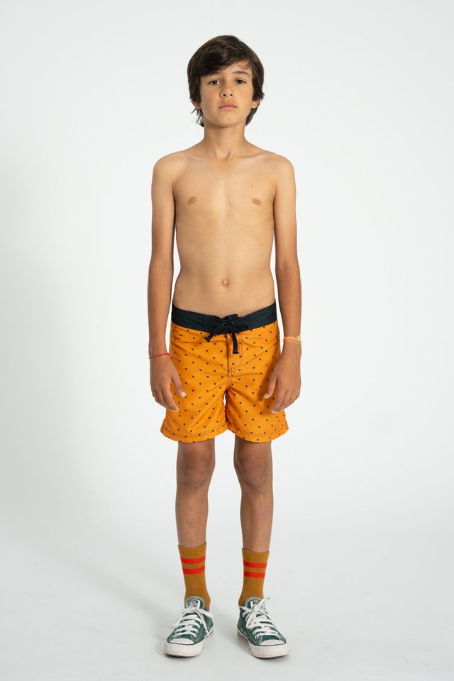 Heart Print Swim Shorts | Camel/Black