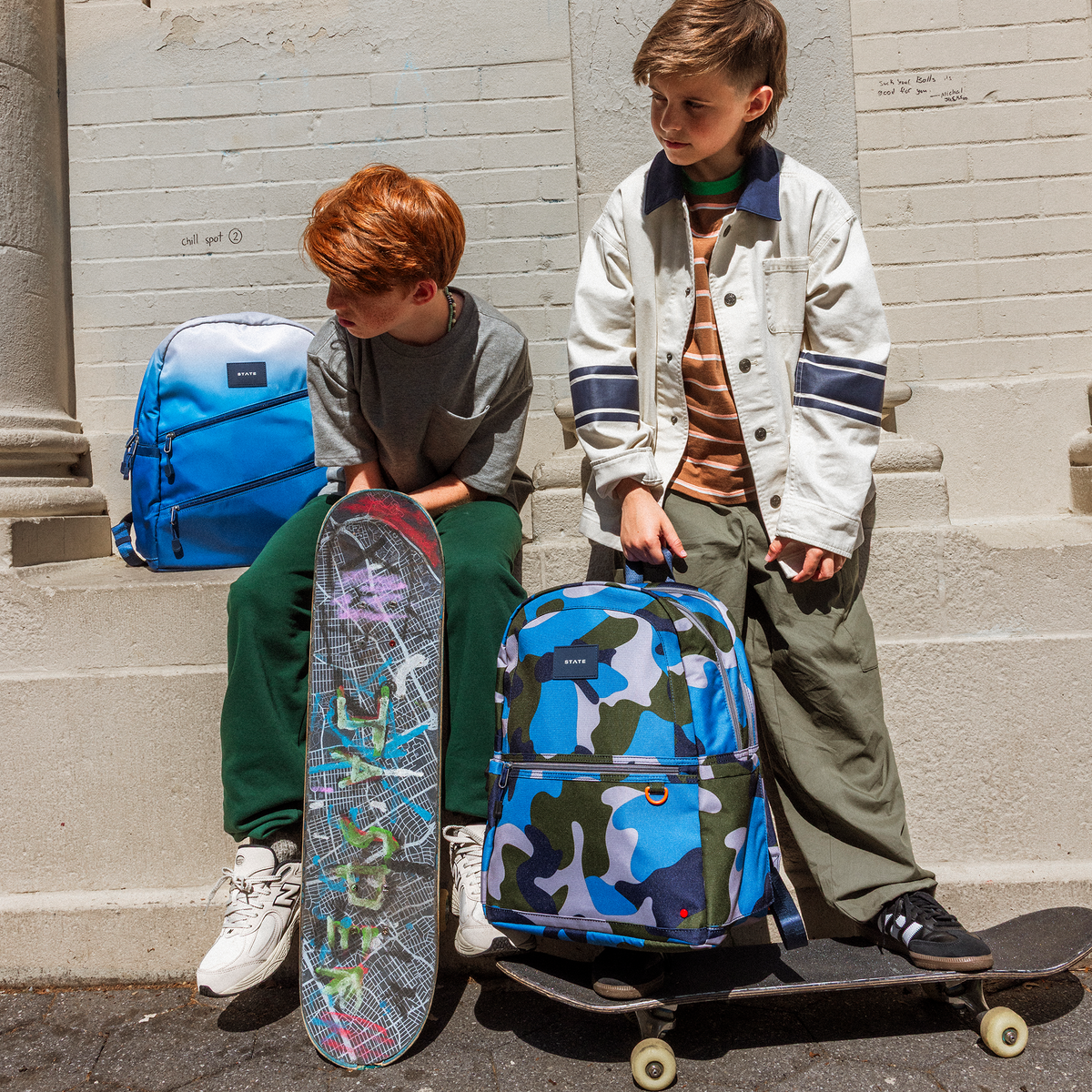 Kane Double Pocket Backpack | Blue Gradient Diagonal Zipper