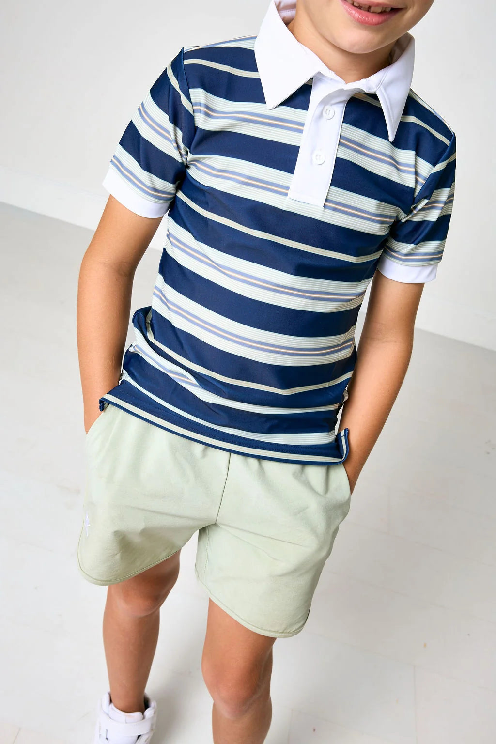 Retro Stripe Polo T-shirt | Navy