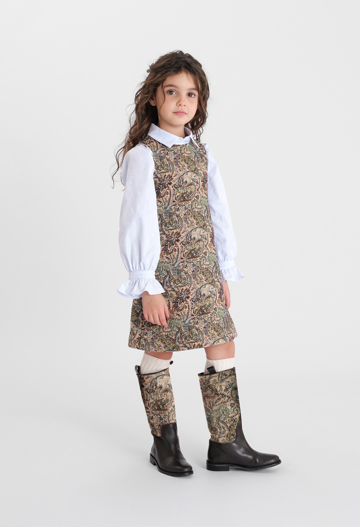 Jacquard Fabric Tunic Dress | Beige
