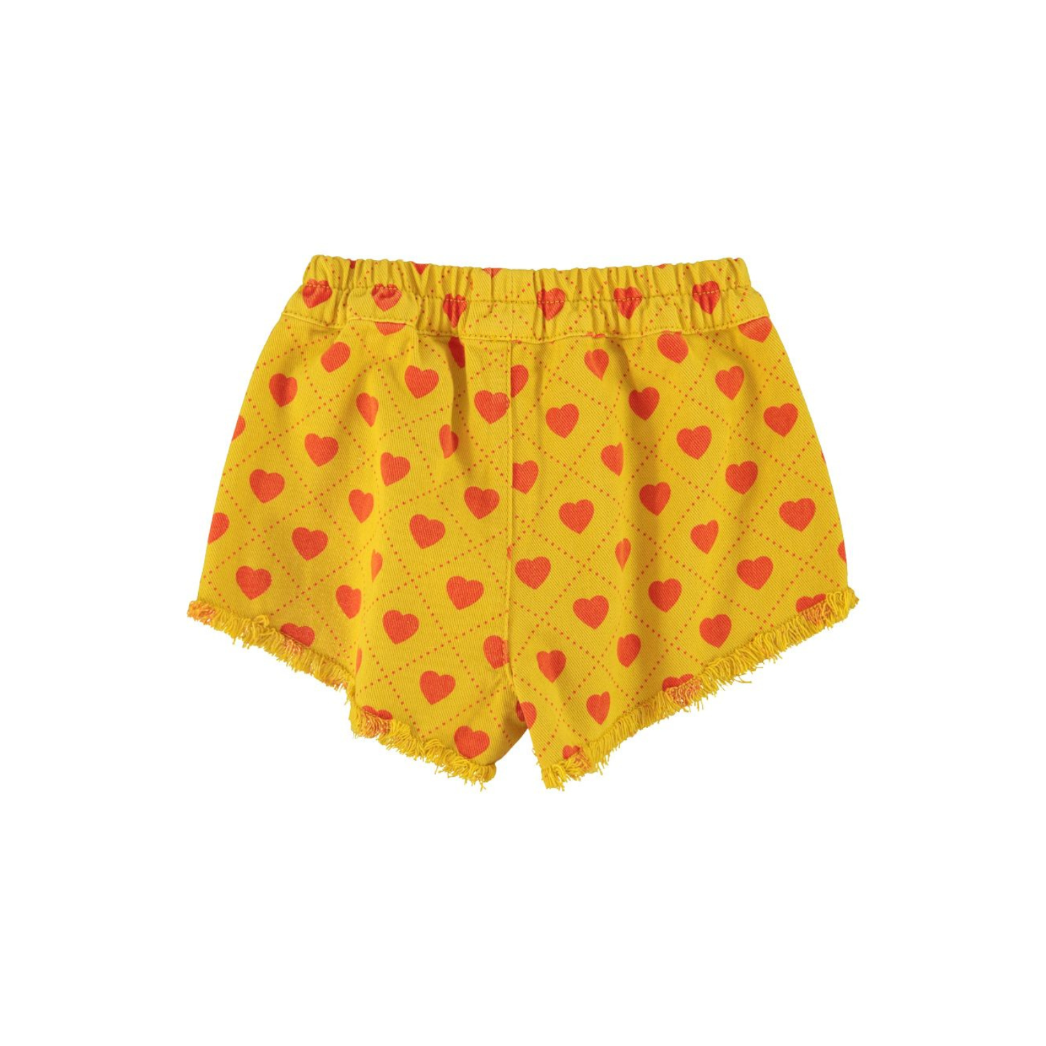 Heart Print Fringed Shorts | Mustard/Red