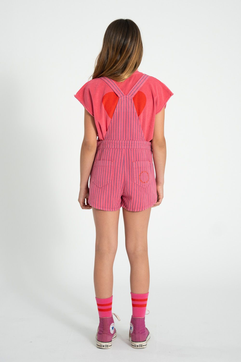 Striped Short Dungarees | Pink/Indigo