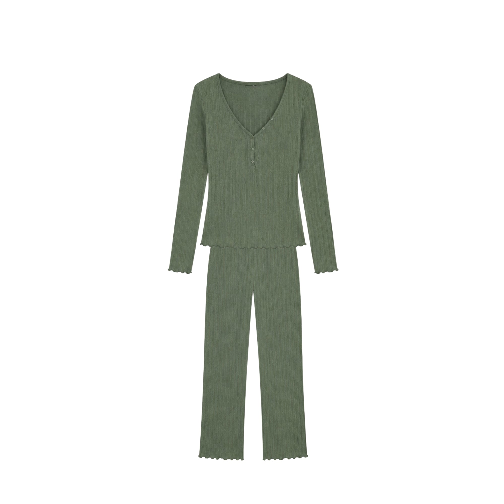 Womens Pointelle Long PJ Set | Desert Sage